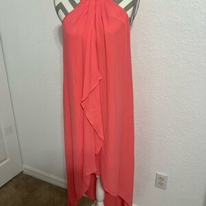 BCBG MAXAZRIA SIZE S HAILEY CORAL CASCADE RUFFLE ASYMETRIC DRESS SLEEVELESS 479